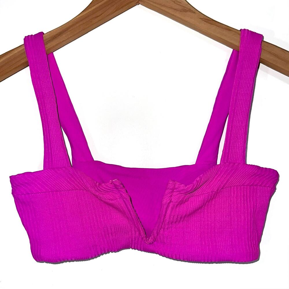 LSpace Lee Lee V-Wire Ribbed Bikini Top Bright Fuchsia Size Small